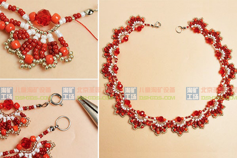 如何用种子珠和玻璃珠制作精美的红花项链 2