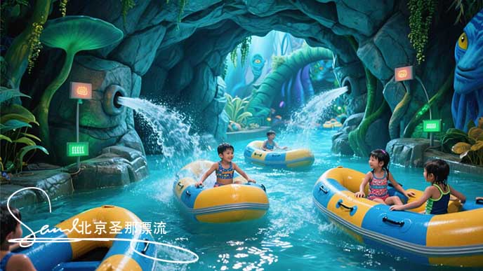jimeng-2025-06-18-2455-阿凡达主题漂流：网红漂流设施，设置漂流洞和仿石漂流水道。儿童漂流时可触发红外感应....jpeg