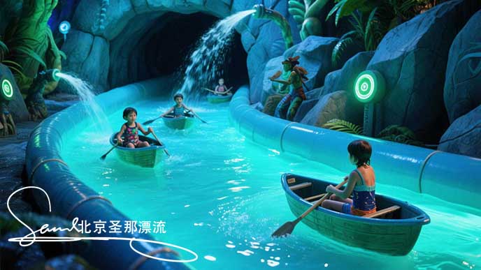 jimeng-2025-06-18-2656-阿凡达主题漂流：网红漂流设施，设置漂流洞和仿石漂流水道。儿童漂流时可触发红外感应....jpeg