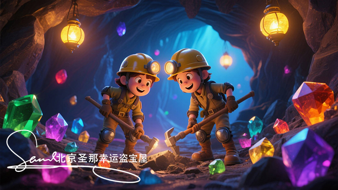 jimeng-2025-06-21-3131-这是一个充满奇幻色彩的矿洞场景。画面中有两个带头盔和护膝护肘的小朋友，他们手持采....jpeg
