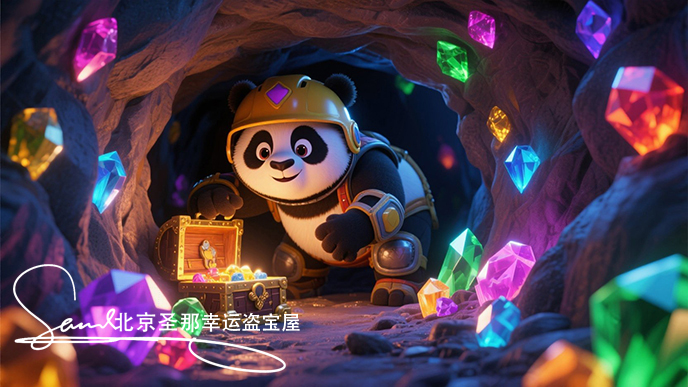 jimeng-2025-06-21-5520-这是一个充满奇幻色彩的儿童游乐项目城市探洞矿洞场景主题室。熊猫钻洞到达盗宝主题室....jpeg